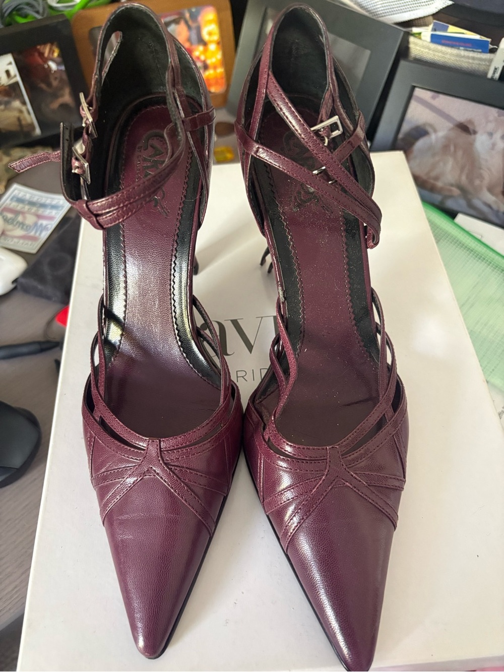 Carlos by Carlos Santana Burgundy Pointed-Toe Strappy Heels